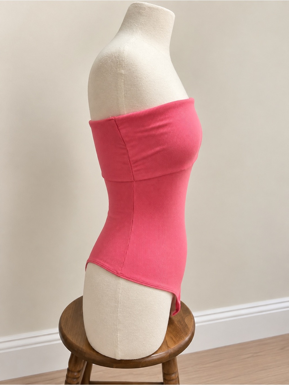 Strapless Ribbed Bodysuit — Hot Pink - Picture 3 of 6